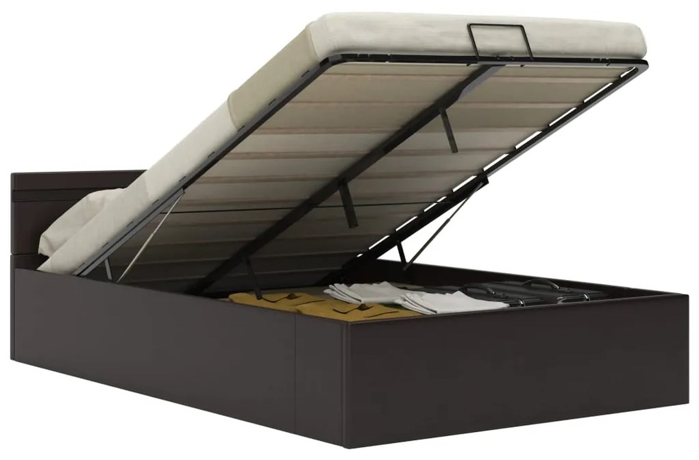 285555 vidaXL Cadru pat hidraulic ladă și LED gri 140x200 cm piele ecologică