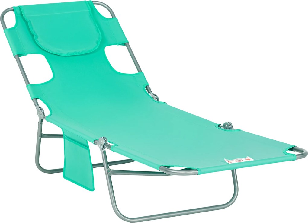 Outsunny Șezlong de grădină, fotoliu cu orificiu pentru față căptușit, saltea de masaj pentru exterior, buzunar lateral, material textil, metal, Grün | Aosom Romania