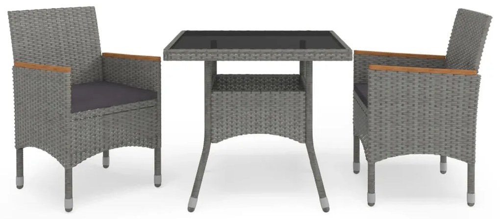 vidaXL Set mobilier grădină, 3 piese, gri, poliratan și lemn acacia
