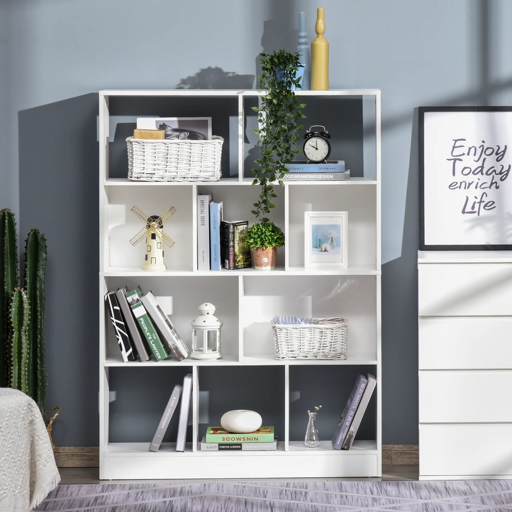 HOMCOM Bibliotecă raft Mobilier de Depozitare 5 nișe + 5 rafturi Panouri Particule Alb | Aosom Romania