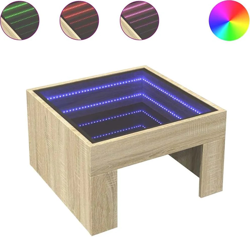 vidaXL Măsuță de cafea cu LED infinity, stejar sonoma, 50x50x30 cm