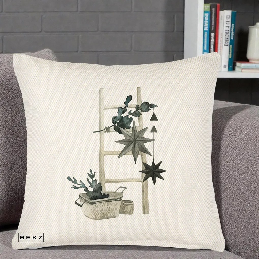 Perna Decorativa Scara Scandinavica cu Stele, 40x40 cm, Crem Reliefat, Husa Detasabila, Perna Inclusa, BEKZ®