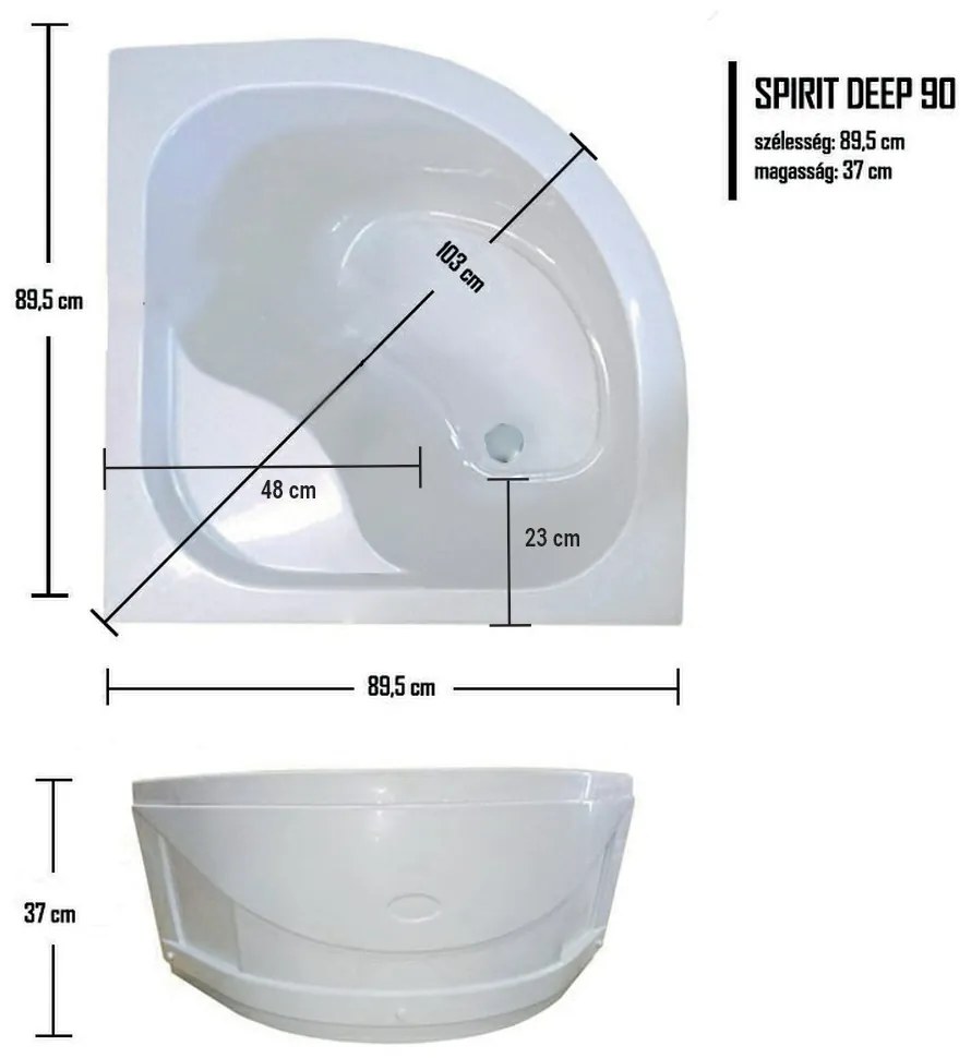 Cabină de duș curbată Spirit Deep 90x90 cm cu cădiță adâncă