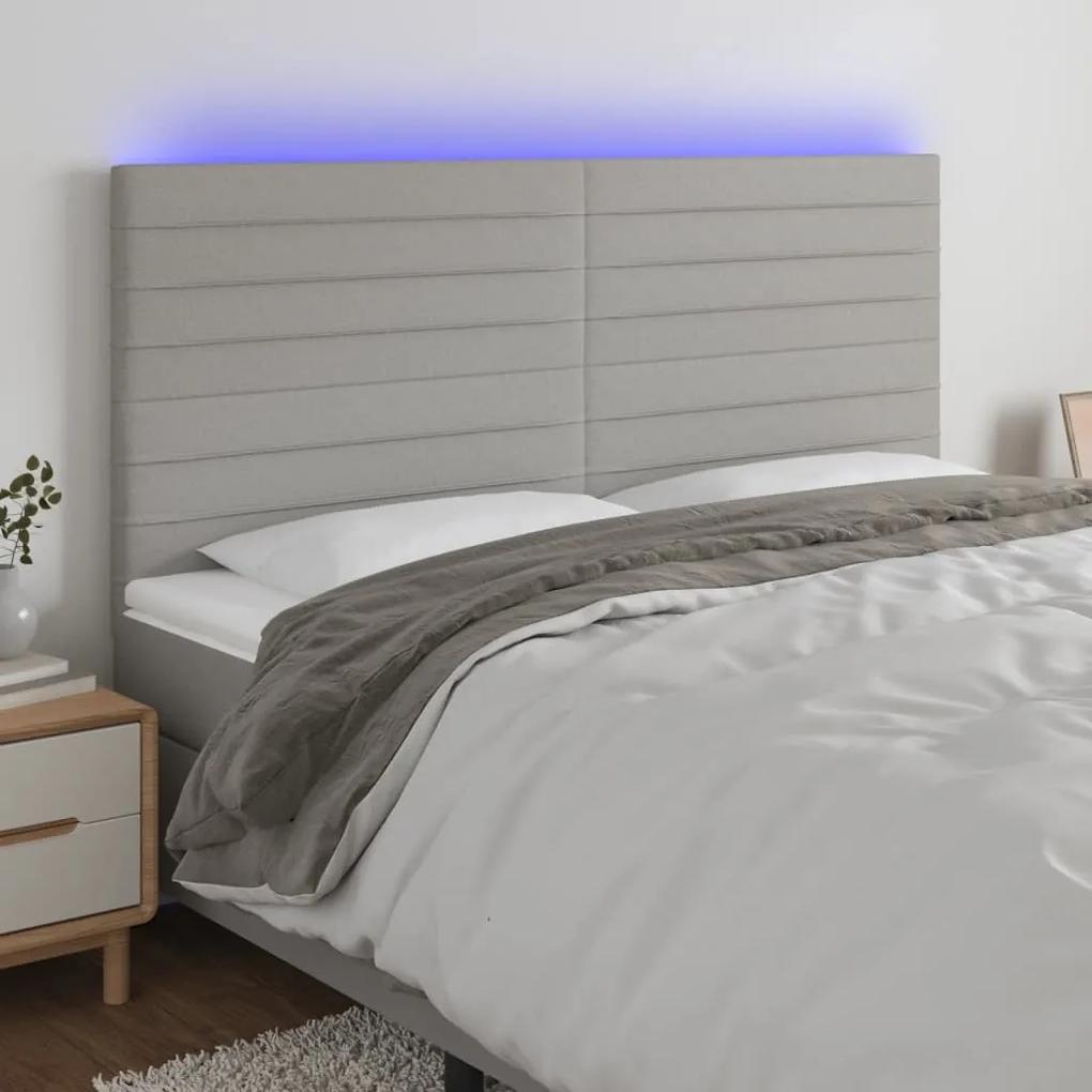 3122578 vidaXL Tăblie de pat cu LED, gri deschis, 180x5x118/128 cm, textil