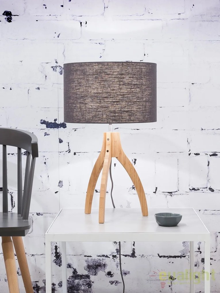 Lampa de masa cu trepied, realizata din materiale naturale, durabile si ecologice, Annapurna gri inchis