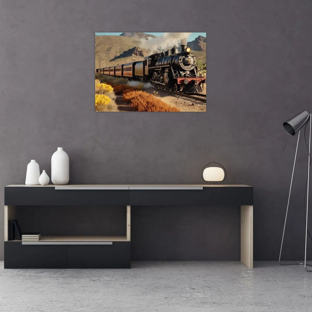 Tablou pe sticlă - Locomotivă cu aburi (70x50 cm)