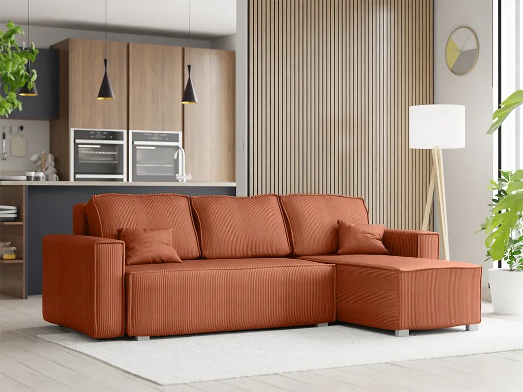 OFERTA Canapea de colt din teracota SMART COSARO, reversibila + 2 perne CADOU Calitatea a II-a
