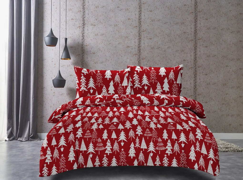 Lenjeria de pat din microfibra CHRISTMAS TREES rosu Dimensiunile lenjeriei: 2 buc 70 x 90 cm | 200 x 220 cm