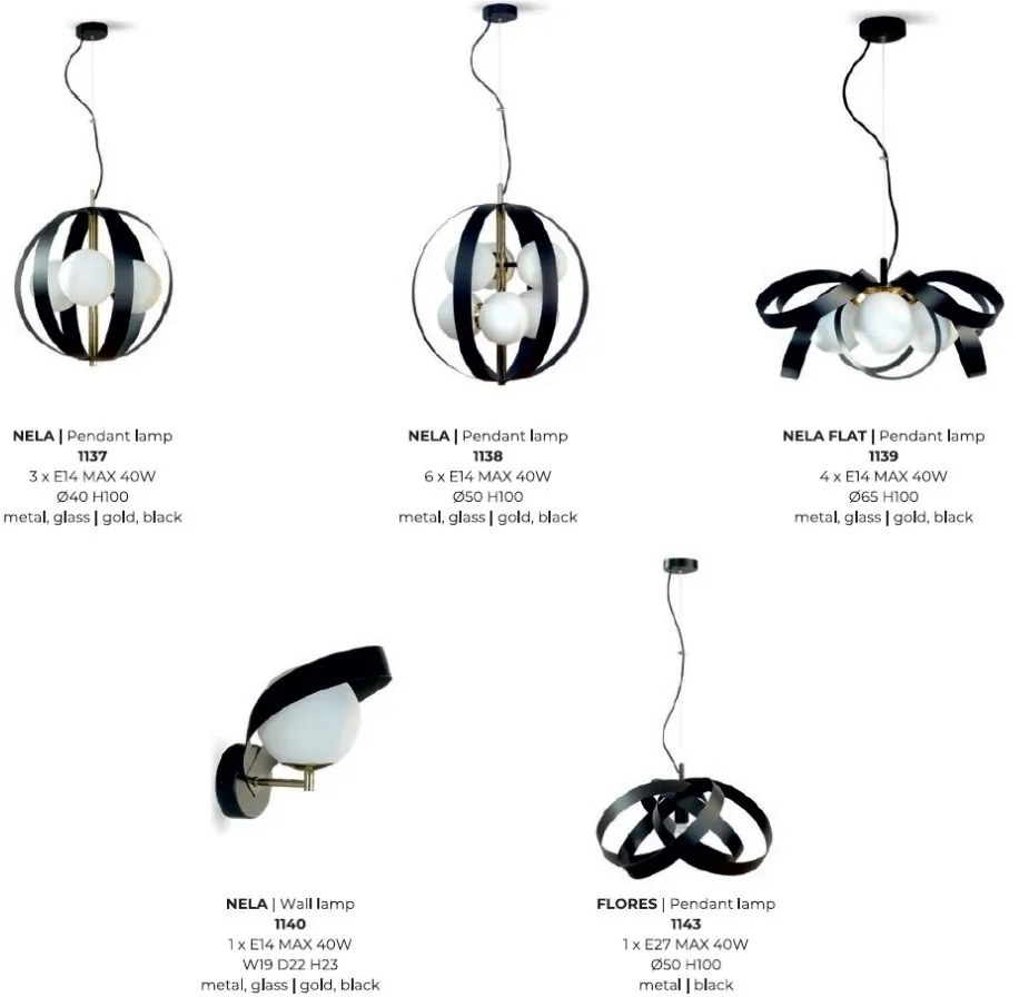 Lustra design modern Nela negru, auriu 40cm