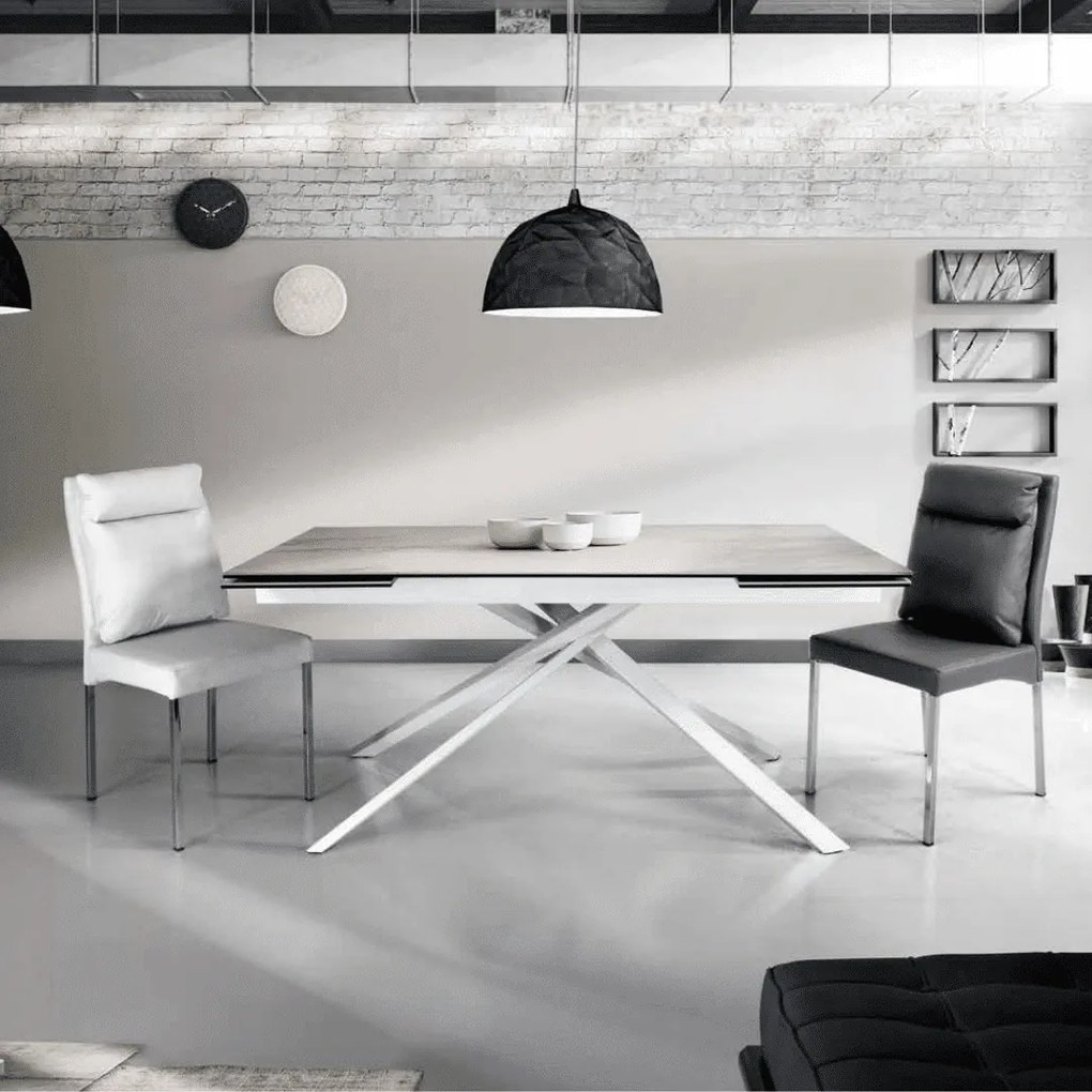Masă Slim extensibilă, sticlă ceramică-picior metalic - EFECT MARMURA