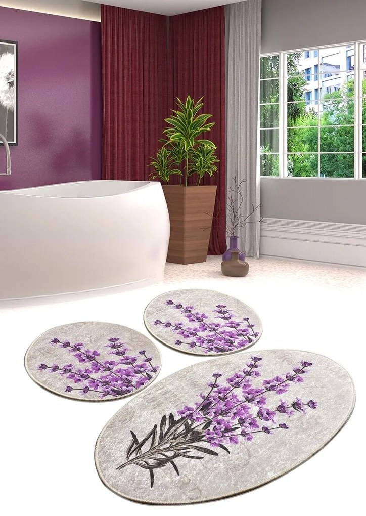Set 3 covorase de baie Lavender, Chilai, 50x60 cm/60x100 cm, multicolor