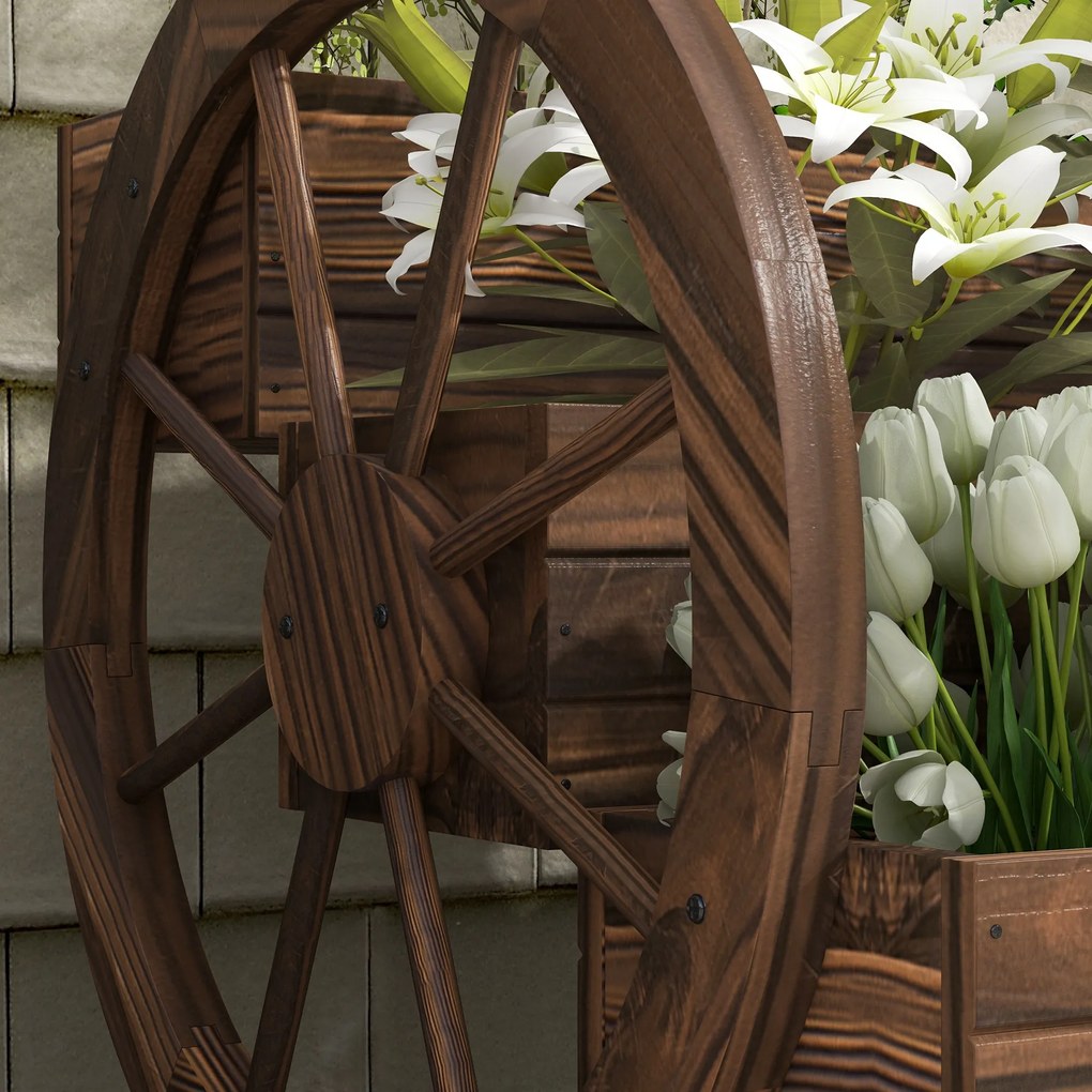 Outsunny Jardinieră de Exterior cu 3 Niveluri și Roți Decorative, din Lemn de Brad cu Orificii de Drenaj, pentru Legume și Flori, pentru Balcon sau Terasă, 62x61x57 cm, Carbonizat | Aosom Romania