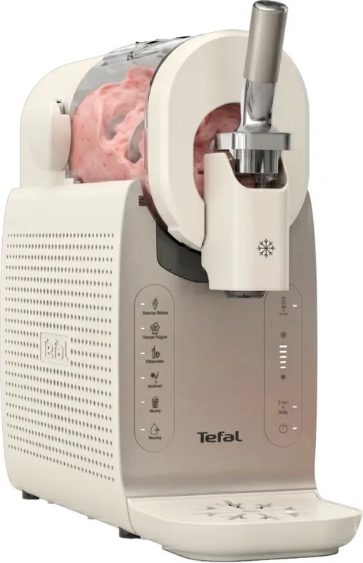 Aparat de inghetata 16in1 Tefal Freezi IG803AE0, 200 W, 1,4 l, 5 programe automate, Functionare silentioasa, Fara congelare prealabila, Alb/Argintiu