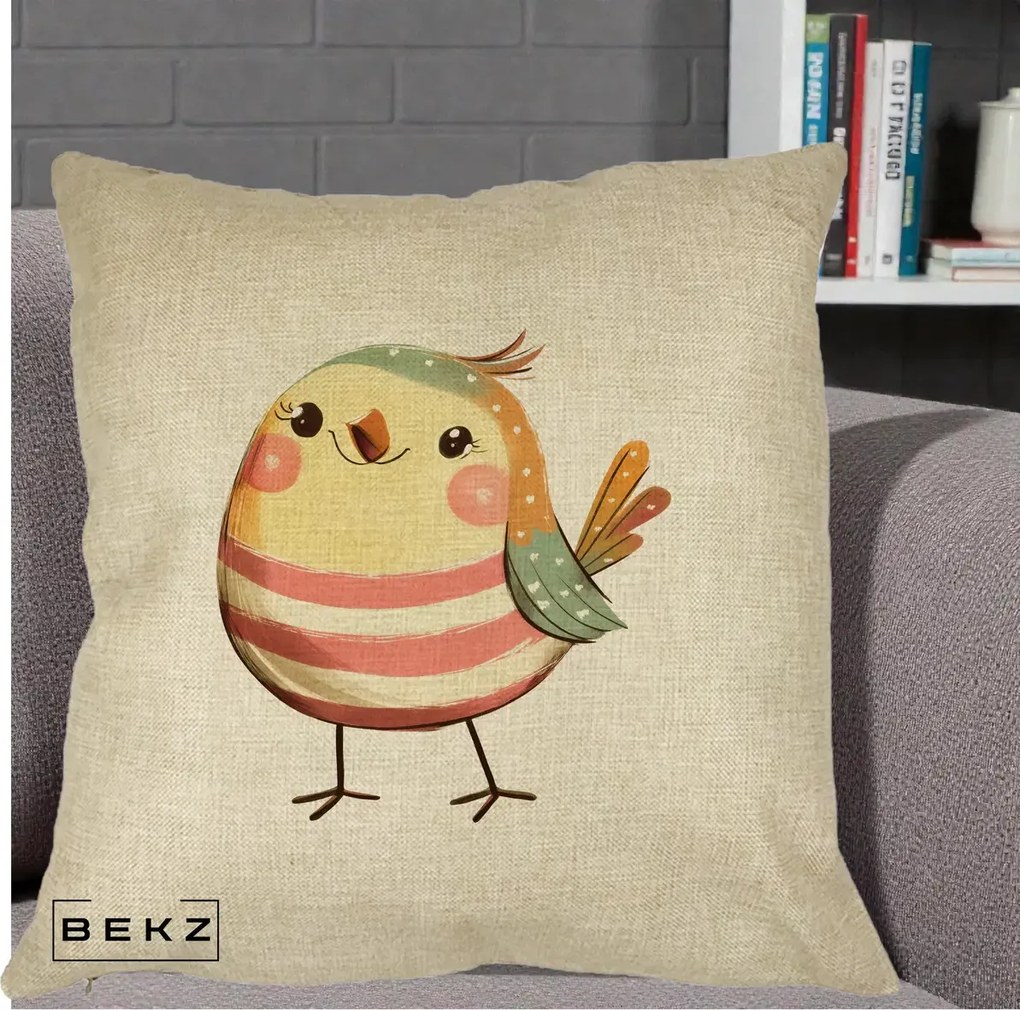 Perna Decorativa Pui Kawaii Pastel Dungat, 40x40 cm, Crem, Husa Detasabila, Perna Inclusa, BEKZ®