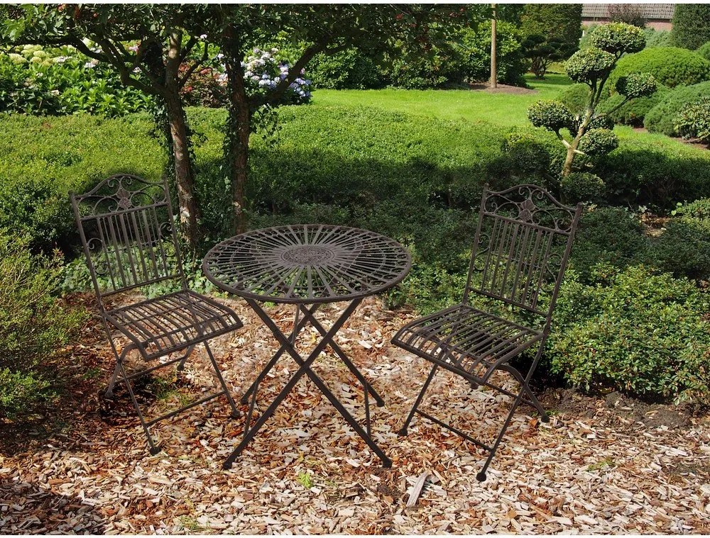 Set de dining pentru grădină maro închis din metal pentru 2 persoane – Garden Pleasure