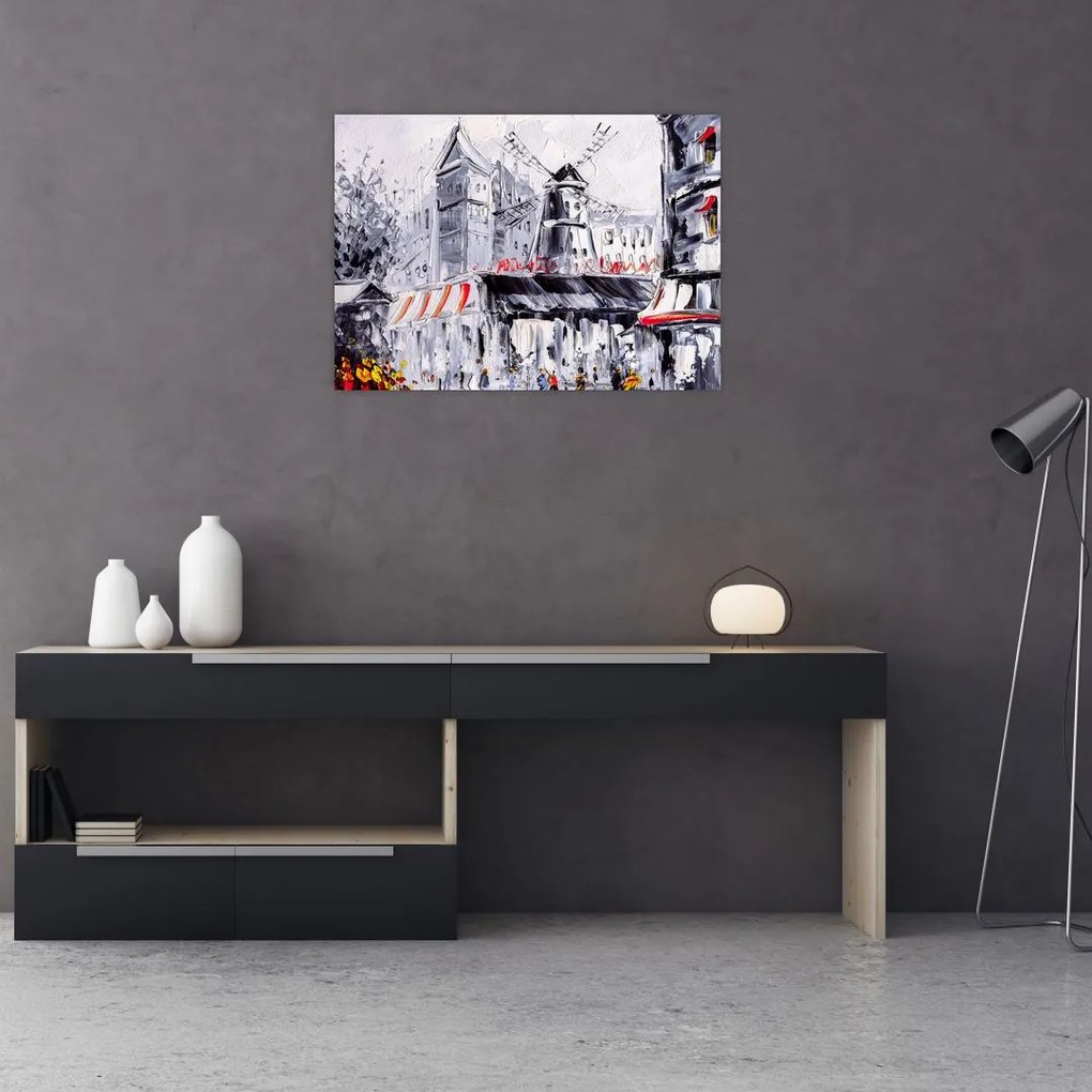 Tablou pe sticlă - Strada din Paris, pictură în ulei (70x50 cm)