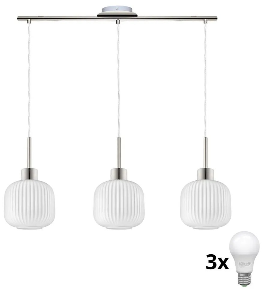 Lustră LED HARMA, suspendată pe cablu, 3x E27, 60 W, 230 V, crom mat/alb