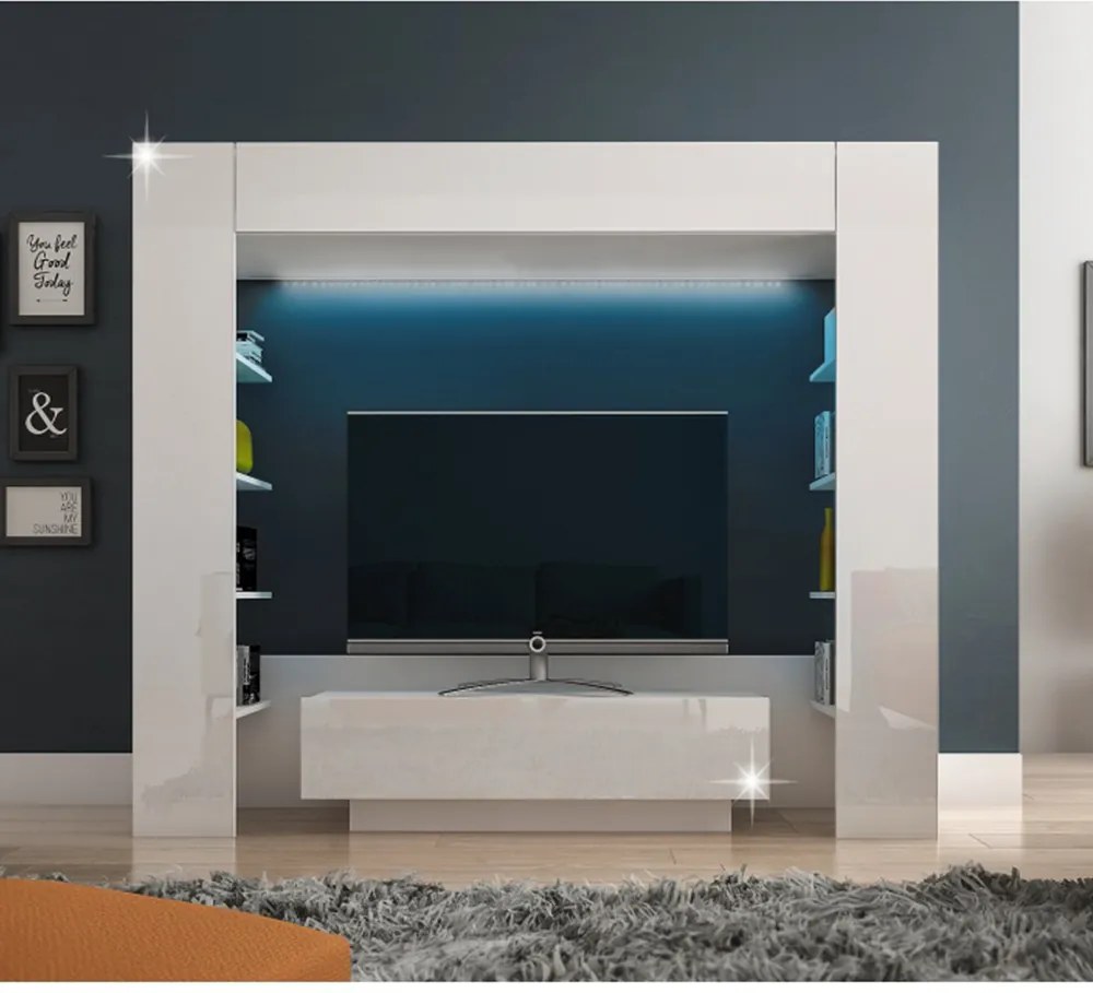 Ansamblu TV şi media, alb/alb extra lucios, MONTEREJ