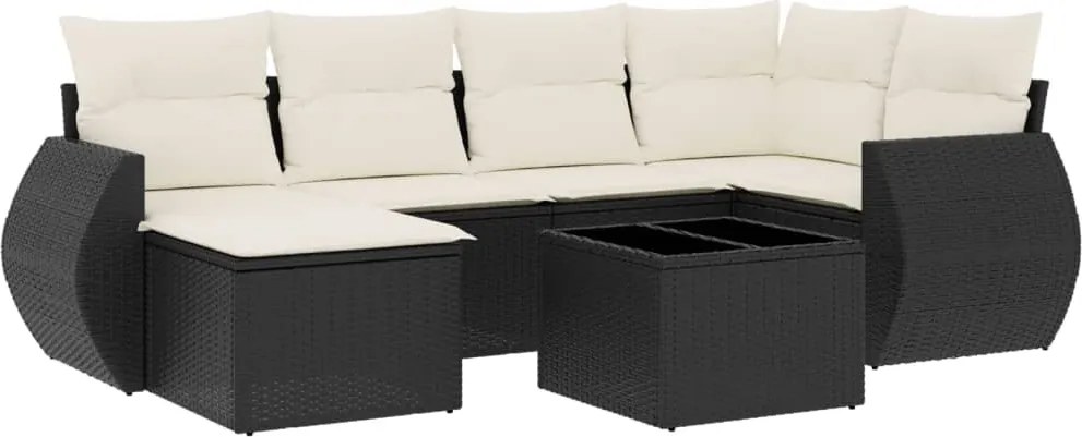 vidaXL Set canapele de grădină cu perne, 7 piese, negru, poliratan