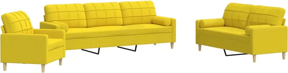 vidaXL Set de canapele cu perne rulou, 3 piese, galben deschis, textil