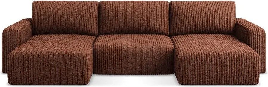 Colțar teracotă extensibil/cu spațiu de depozitare cu tapițerie din catifea reiată (în formă de "U") Kona – Makamii