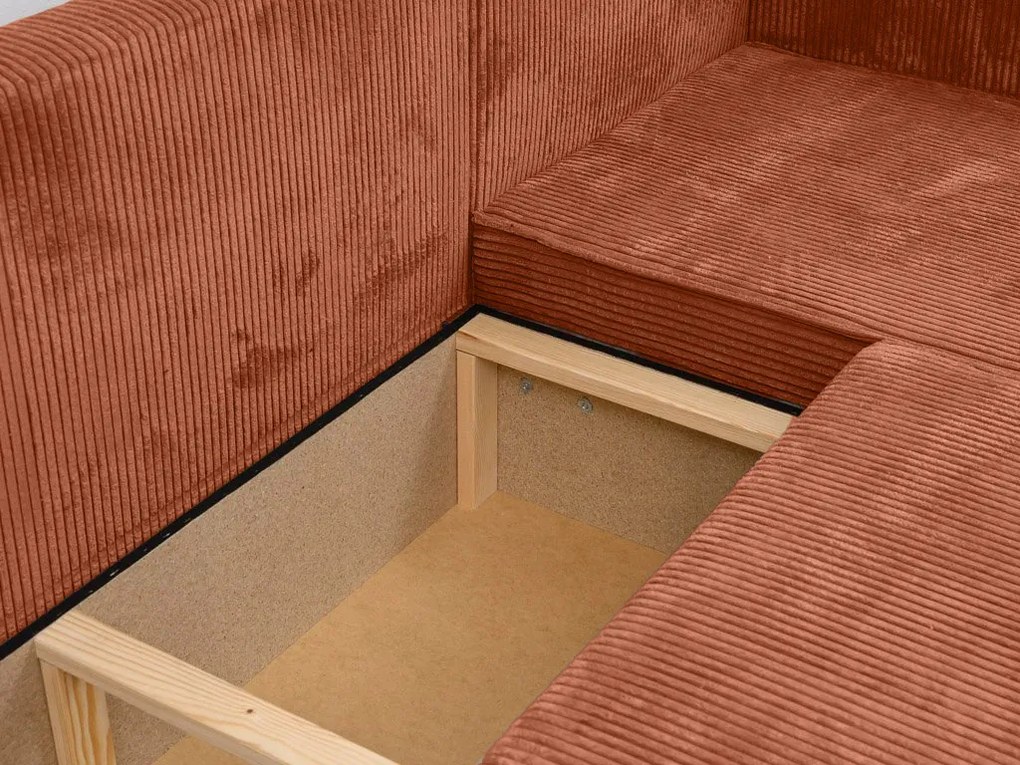 Canapea colt extensibila SMART COSARO teracota, cu colt bilateral + 2 perne CADOU