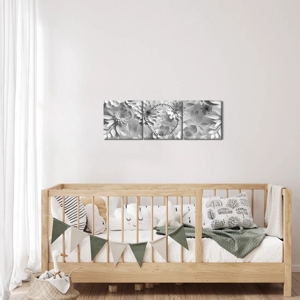 Tablou - Flori albe (cu ceas) (90x30 cm)
