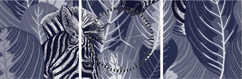 Tablou - Zebre între frunze (cu ceas) (90x30 cm)