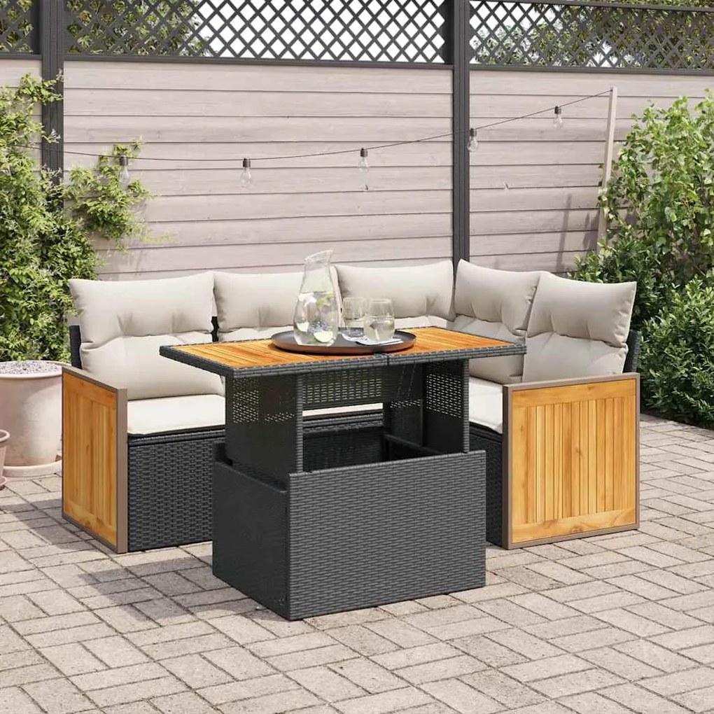 3327703 vidaXL Set mobilier de grădină cu perne, 5 piese,poliratan/lemn acacia