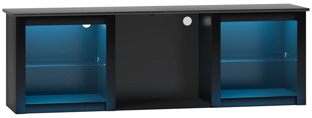 HOMCOM Mobilier TV cu iluminare LED pentru televizoare până la 65 de inch, 160cm cu rafturi din sticlă reglabile, negru | Aosom Romania
