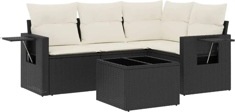 vidaXL Set mobilier de grădină cu perne, 5 piese, negru, poliratan