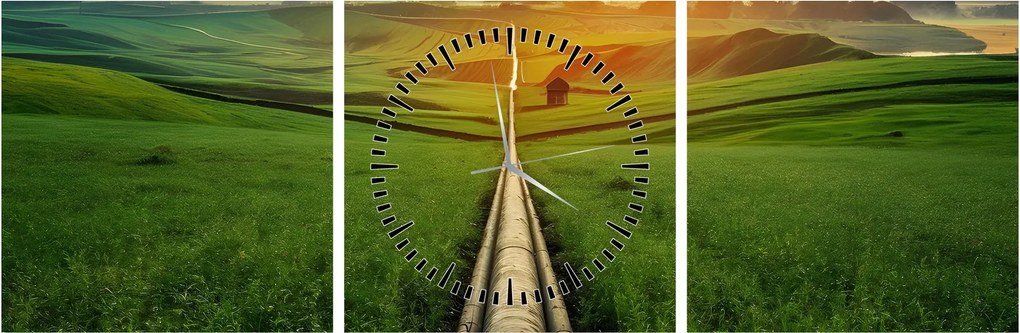 Tablou - Răsărit de soare peste vale (cu ceas) (90x30 cm)