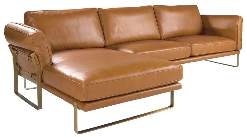 Coltar LUX design italian cu sezlong stanga Cowhide camel