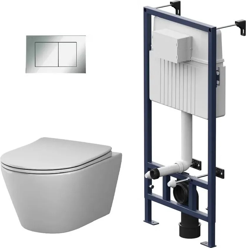 Set vas WC suspendat AM.PM X-Joy S FlashClean cu capac softclose alb lucios, rezervor incastrat si clapeta de actionare crom