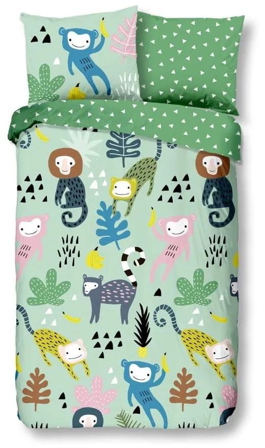 Lenjerie de pat din bumbac pentru copii Good Morning Monkeys Multi, 140 x 200 cm