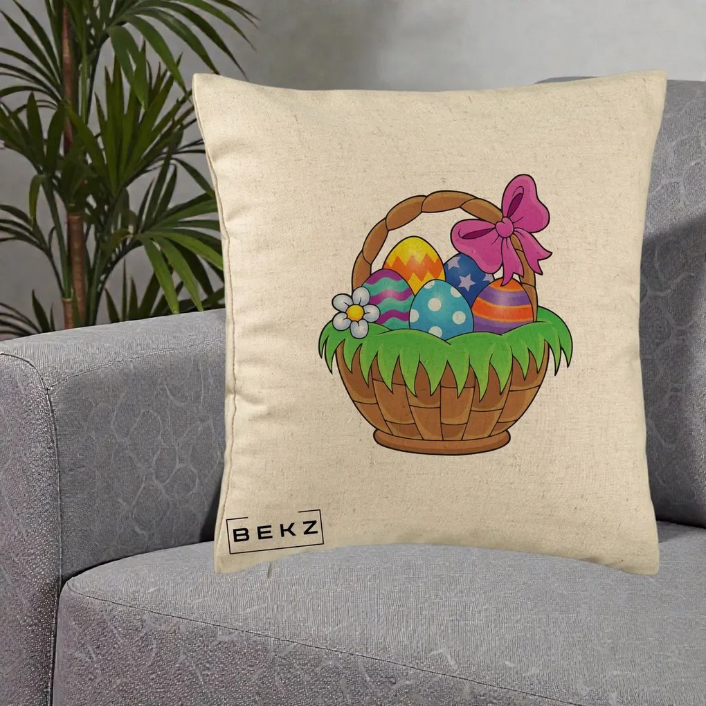 Perna de Paste Cos cu Oua de Pasti Colorat, 40x40 cm cu Umplutura, Bej, BEKZ