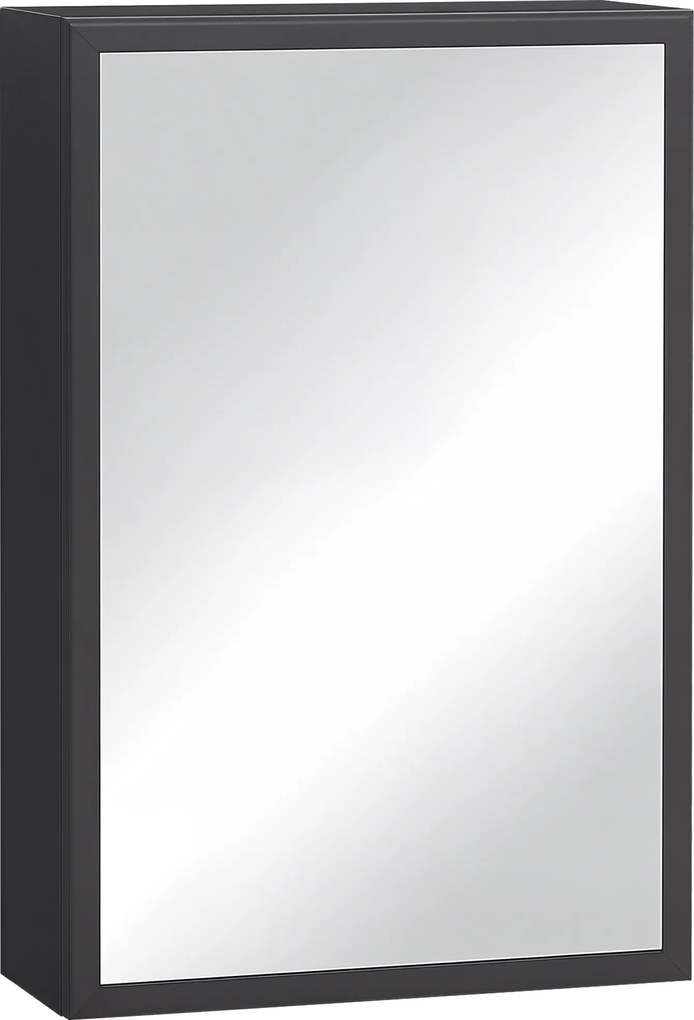 kleankin Dulap cu oglindă, 3 rafturi, balamale moi, carcasă din oțel, negru, 40 x 15 x 60 cm | Aosom Romania