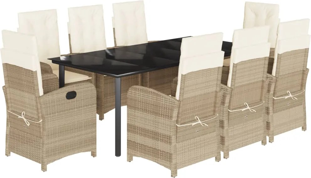 vidaXL Set de masă pentru grădină, 9 piese, cu perne, bej, poliratan