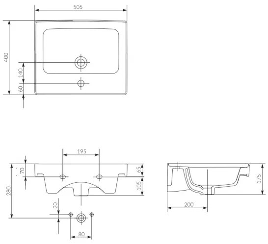 Cersanit K114-005 - Lavoar încastrat CREA 40x50,5 cm ceramică alb lucios
