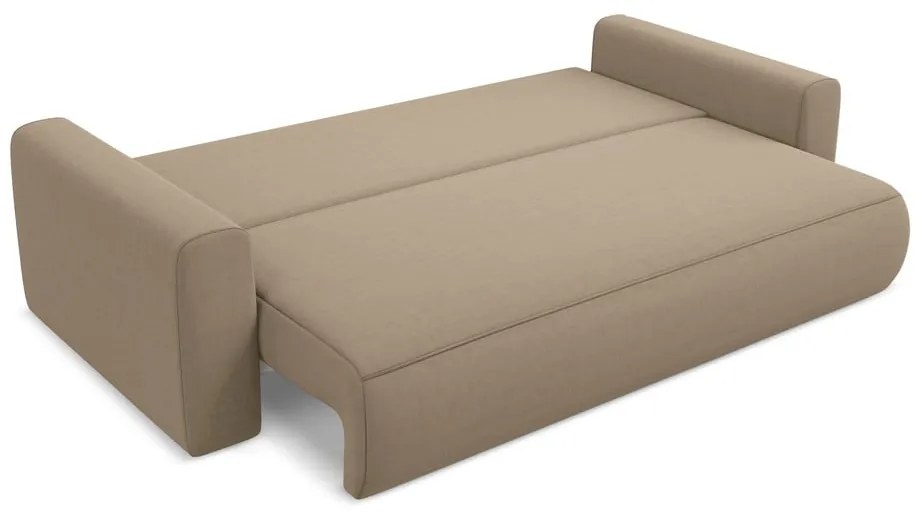 Canapea maro deschis extensibilă/cu spațiu de depozitare cu tapițerie din catifea 238 cm Kapua – Makamii