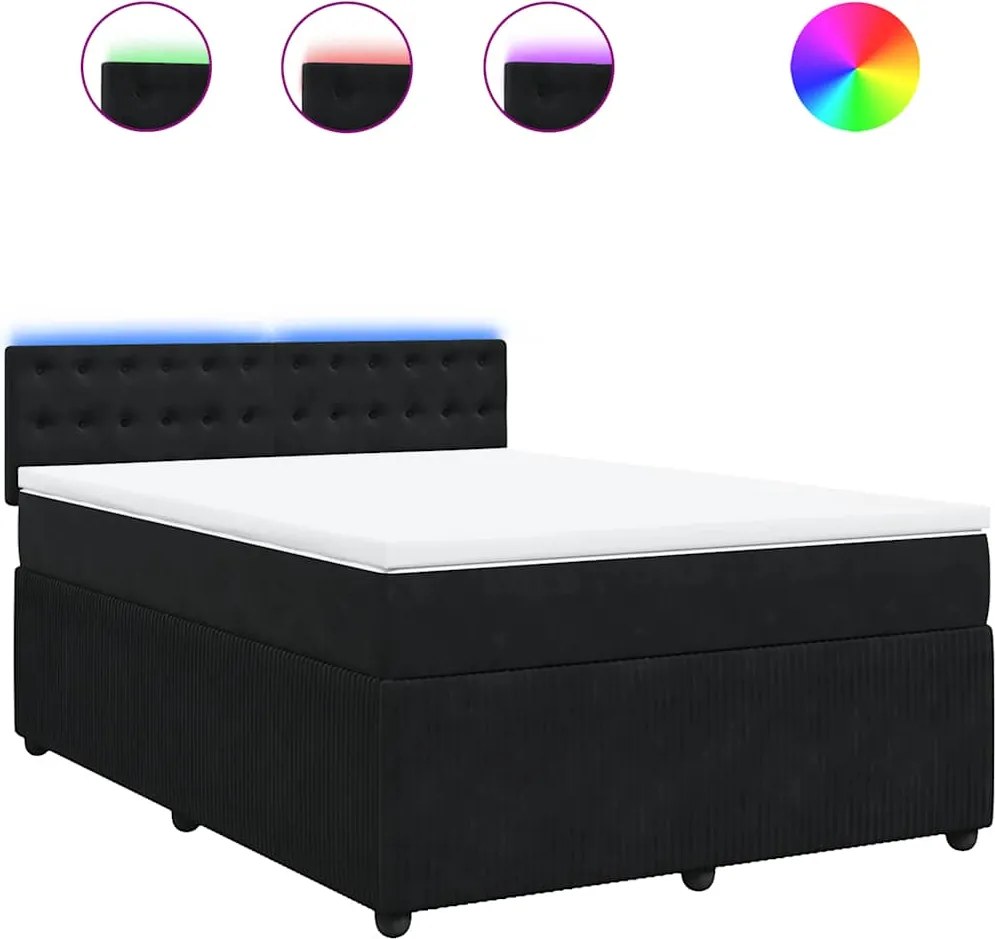 vidaXL Pat box spring cu saltea, negru, 160x200 cm, catifea