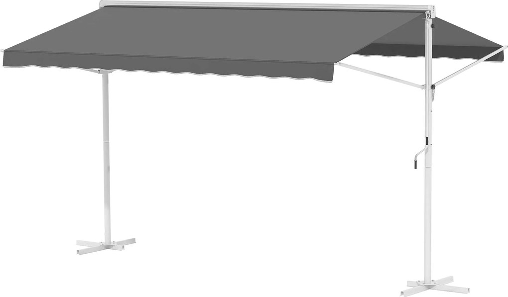 Outsunny Markiză independentă, reglabilă în înclinare, manivelă manuală, cadru metalic, rezistentă la intemperii, 4x3 m, Gri | Aosom Romania