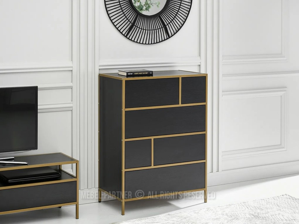 Comodă Soren Kom (lemn negru + auriu). Promo -38%. 1110764