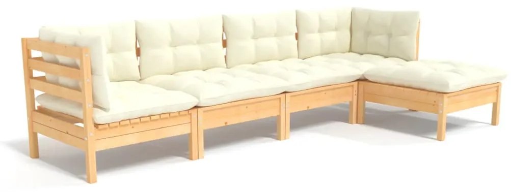 3096358 vidaXL Set mobilier grădină cu perne crem, 5 piese, lemn de pin
