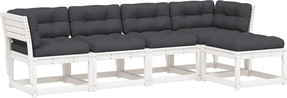 vidaXL Set canapele de grădină cu perne 5 piese alb lemn masiv de pin