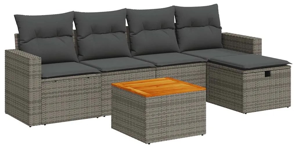 3325784 vidaXL Set mobilier grădină cu perne, 6 piese, gri, poliratan