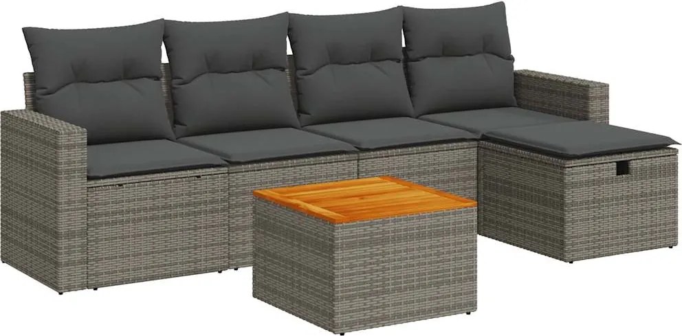 vidaXL Set mobilier grădină cu perne, 6 piese, gri, poliratan