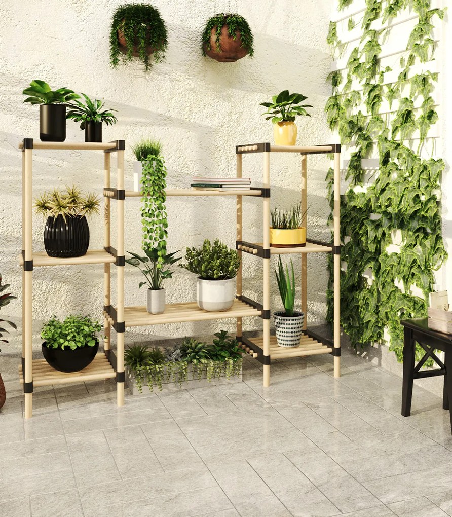 Raft modular pentru ghivece de flori 8 polite lemn de pin natur 116 x 28 x 915 cm