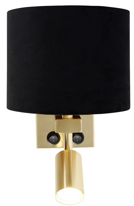 Aplică din alamă cu lampă de citit și abajur 18 cm negru - Brescia