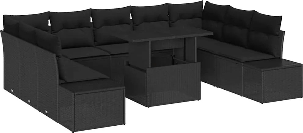 vidaXL Set de canapele pentru grădină cu pernă 10 pcs Negru poliratan